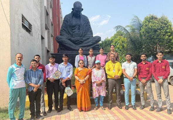 Students of Srinath University and Srinath College of Education selected for the East Zone Pickleball Championship posing together on campus.