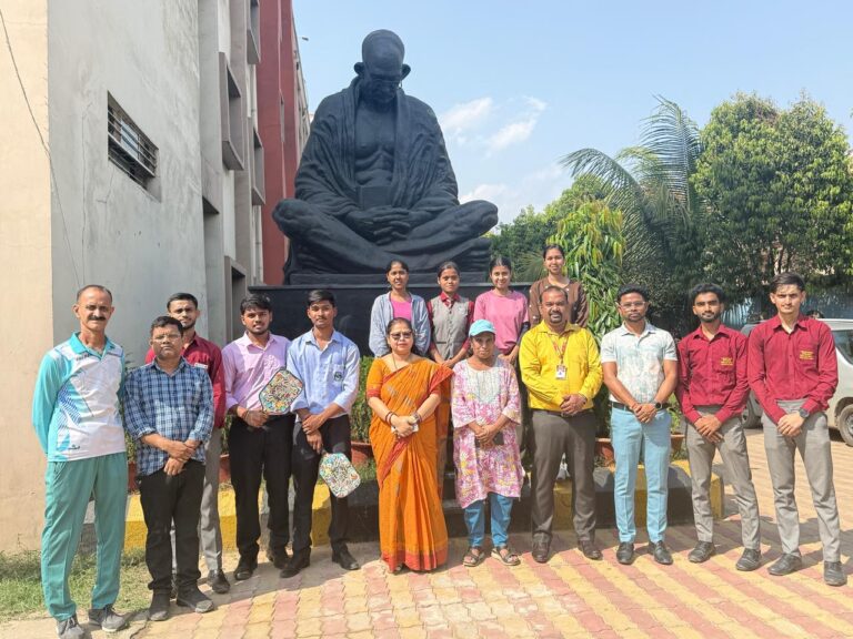 Students of Srinath University and Srinath College of Education selected for the East Zone Pickleball Championship posing together on campus.