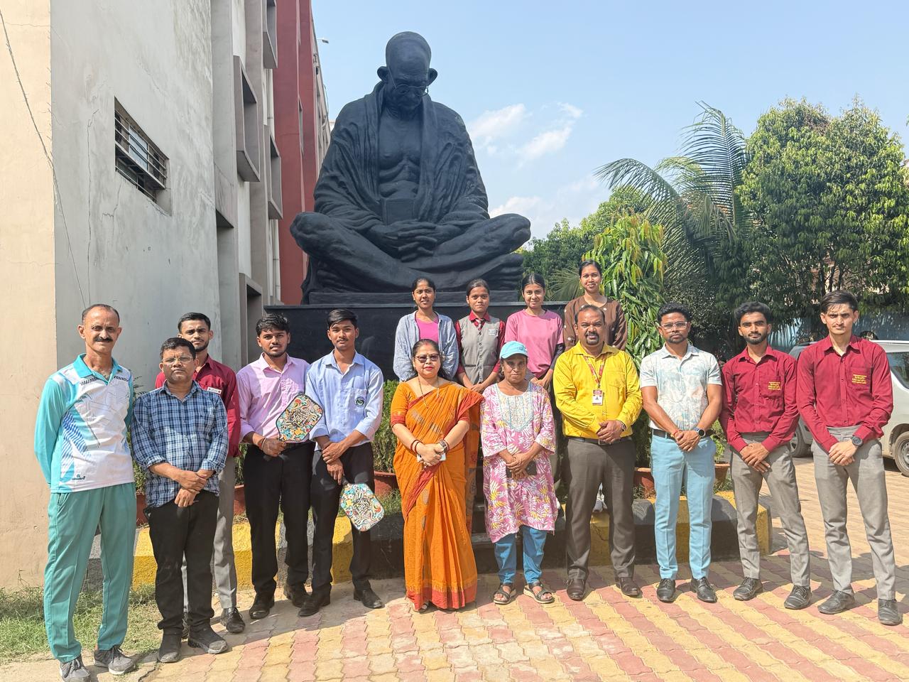 Students of Srinath University and Srinath College of Education selected for the East Zone Pickleball Championship posing together on campus.